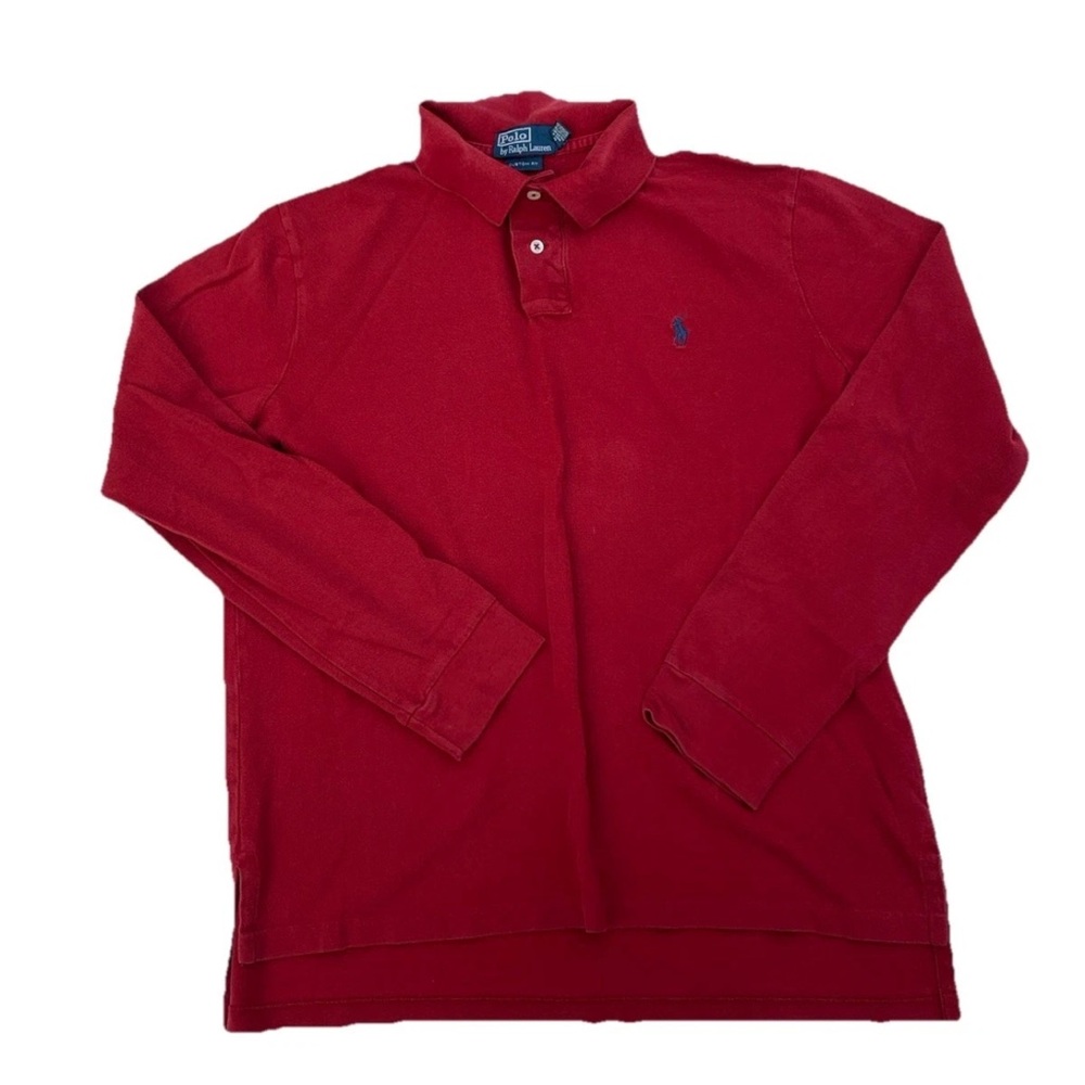 Polo Ralph Lauren Mens Large Red Long Sleeve Polo Shirt 100% Cotton Shirt